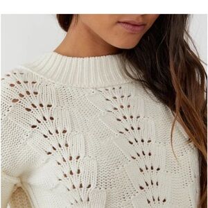 Free People Cream Textured Knit Sweater
